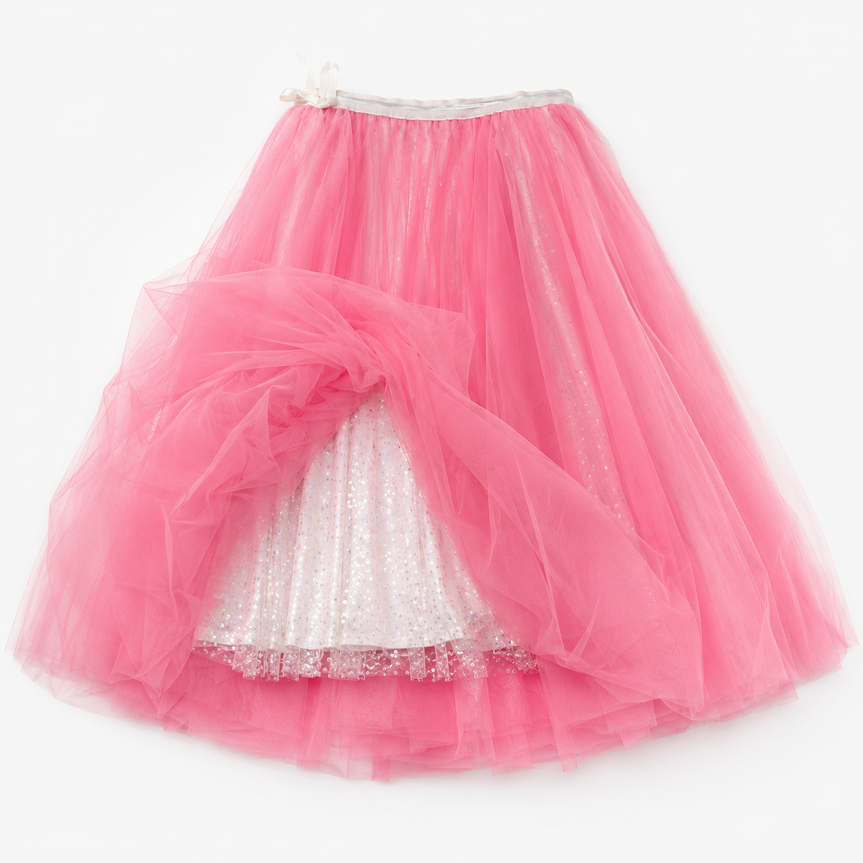 Hot Pink Layered Tulle Midi Skirt