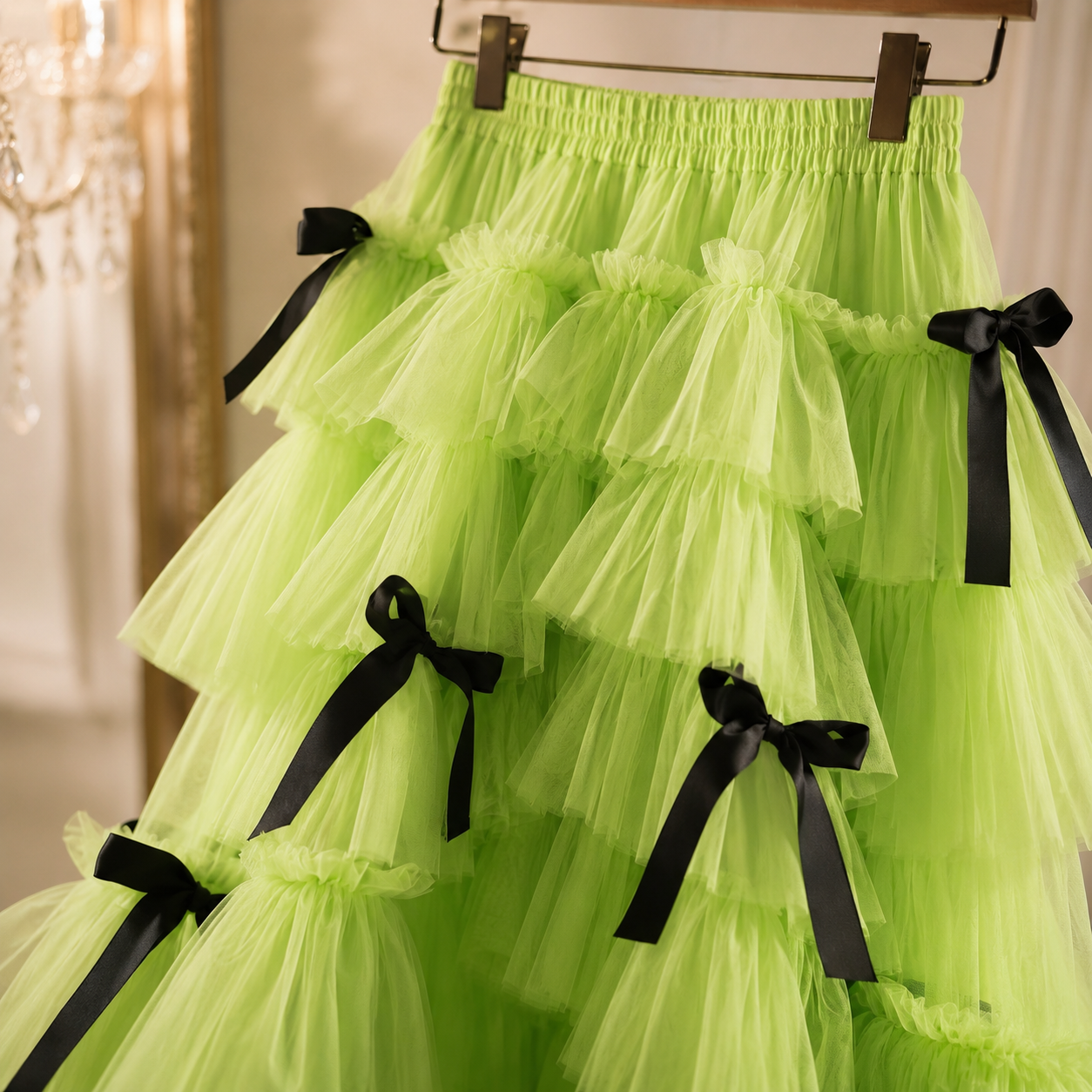 Tiered Tulle Skirt with Black Bows