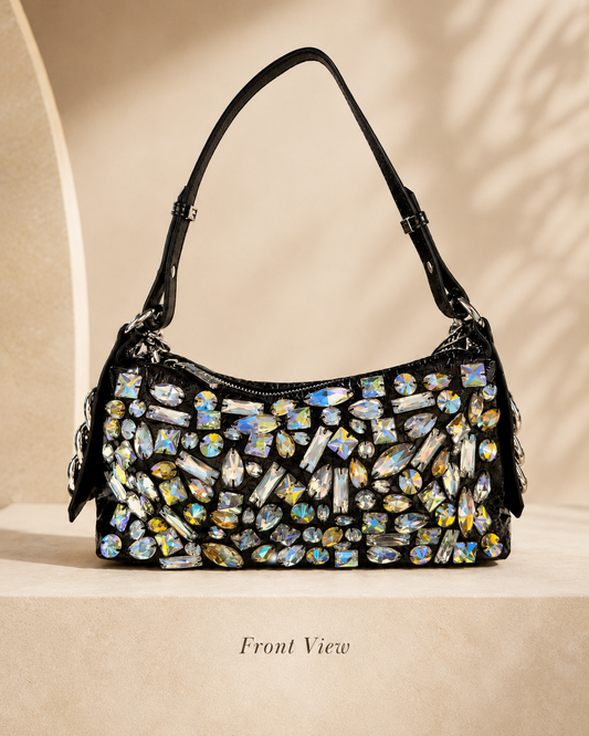 Hand-Sewn Rhinestone Underarm Bag