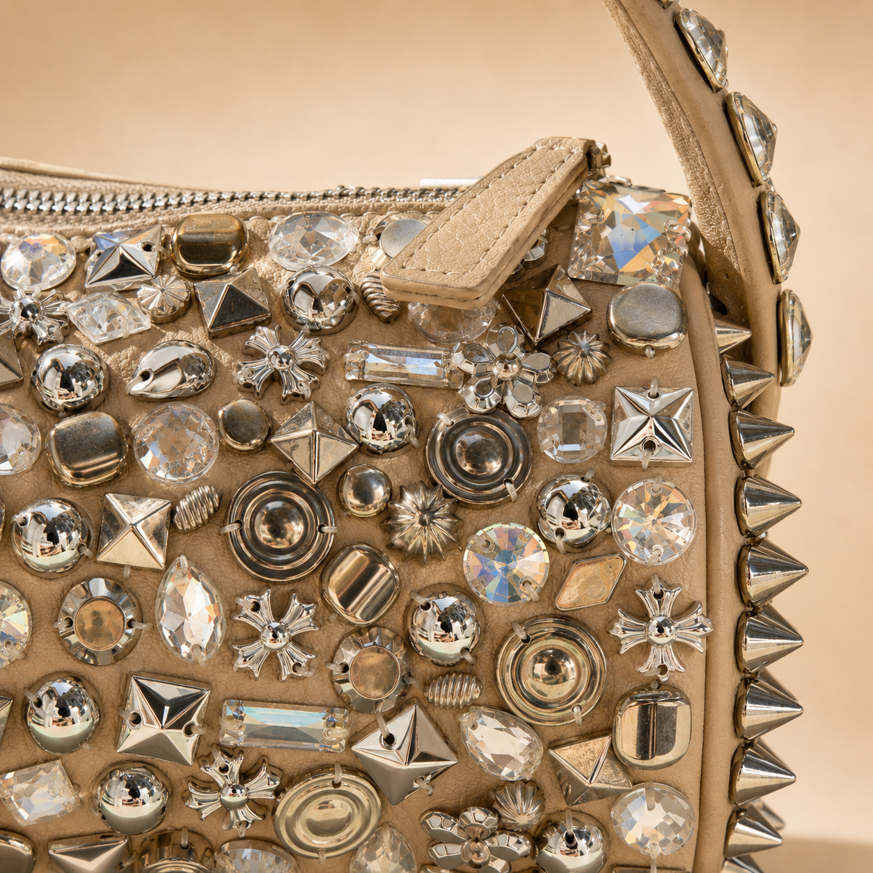 Hand-Embellished Crystal & Stud Underarm Bag
