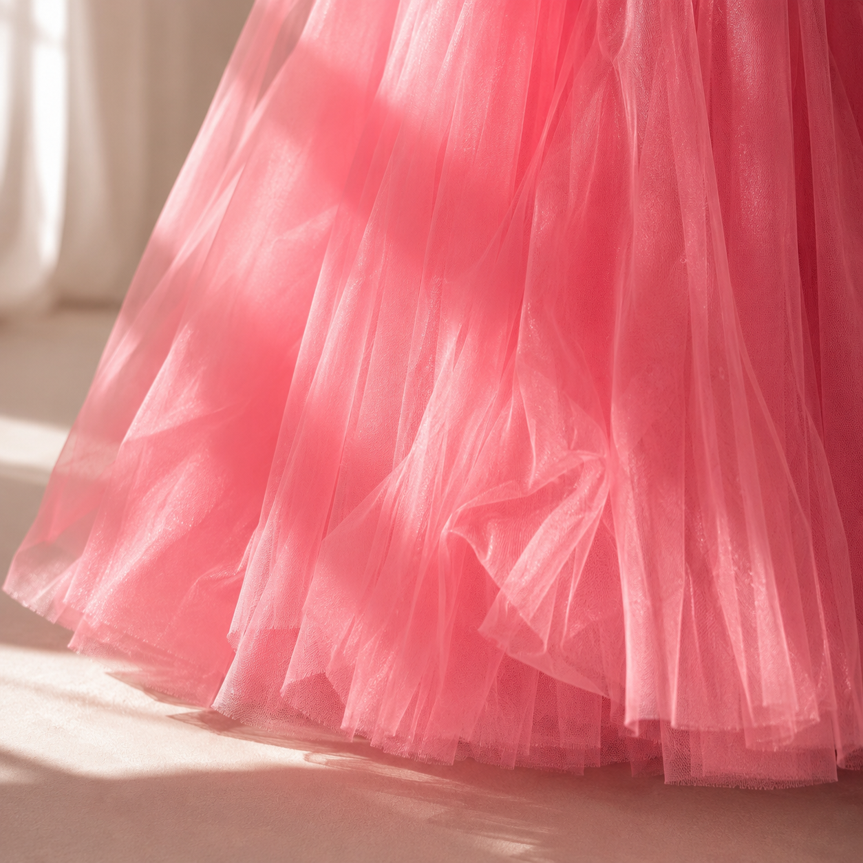Hot Pink Layered Tulle Midi Skirt