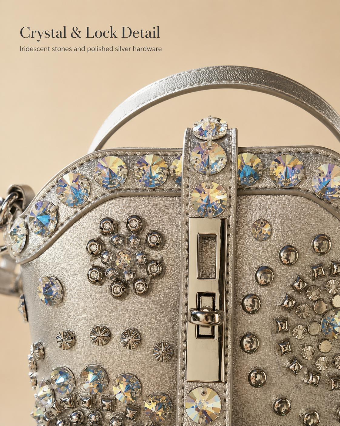 Crystal-Embellished Studded Bucket Bag
