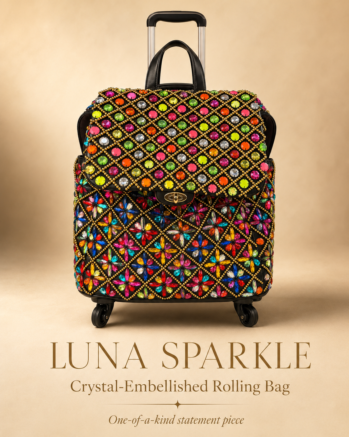 Hand-Embellished Crystal Rolling Travel Luggage