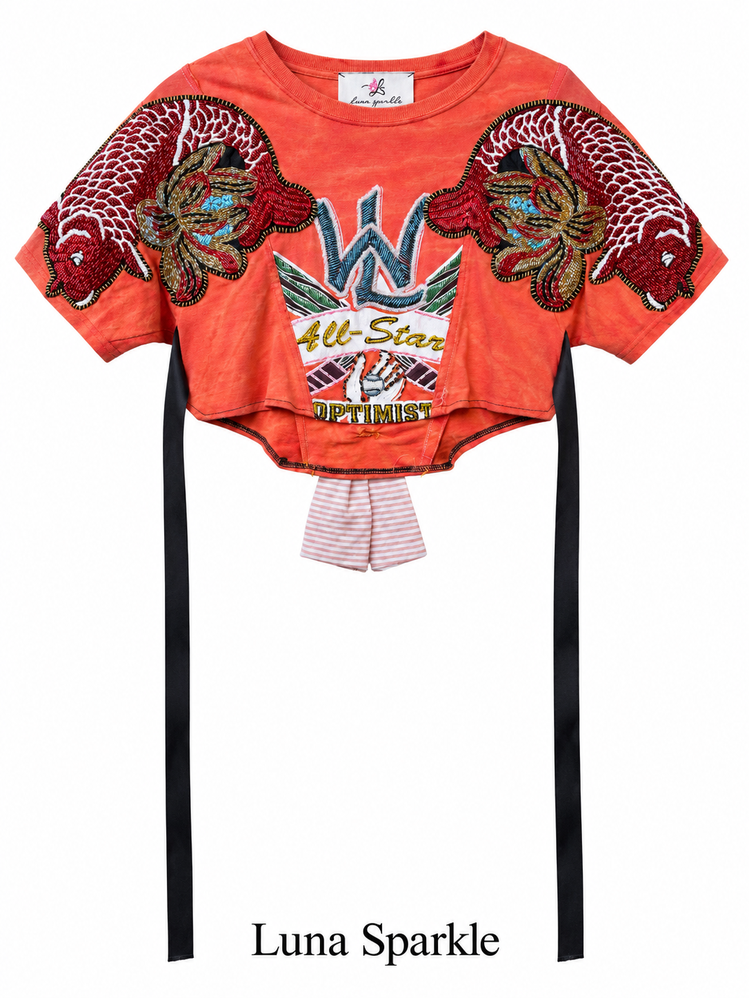 Beaded Koi Fish Graphic Cropped Tee