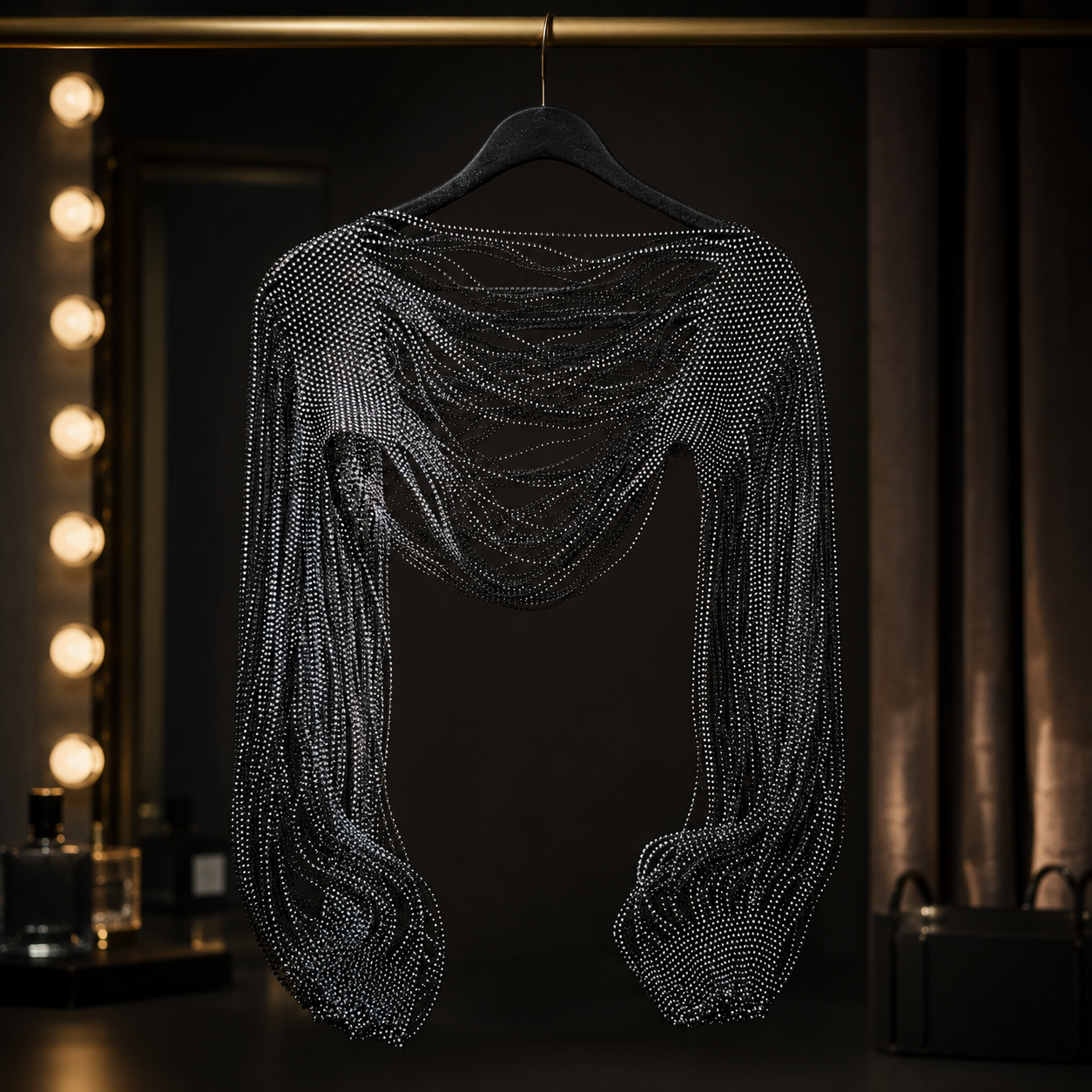 Crystal Draped Fringe Cape Top