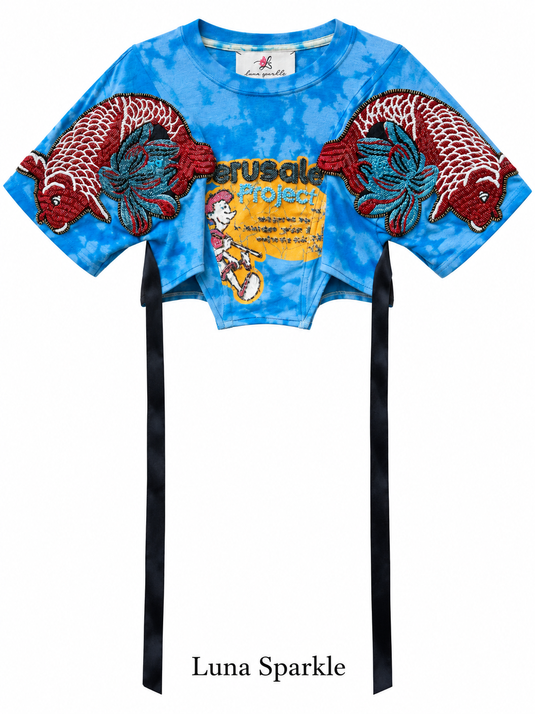 Beaded Koi Fish Graphic Cropped Tee
