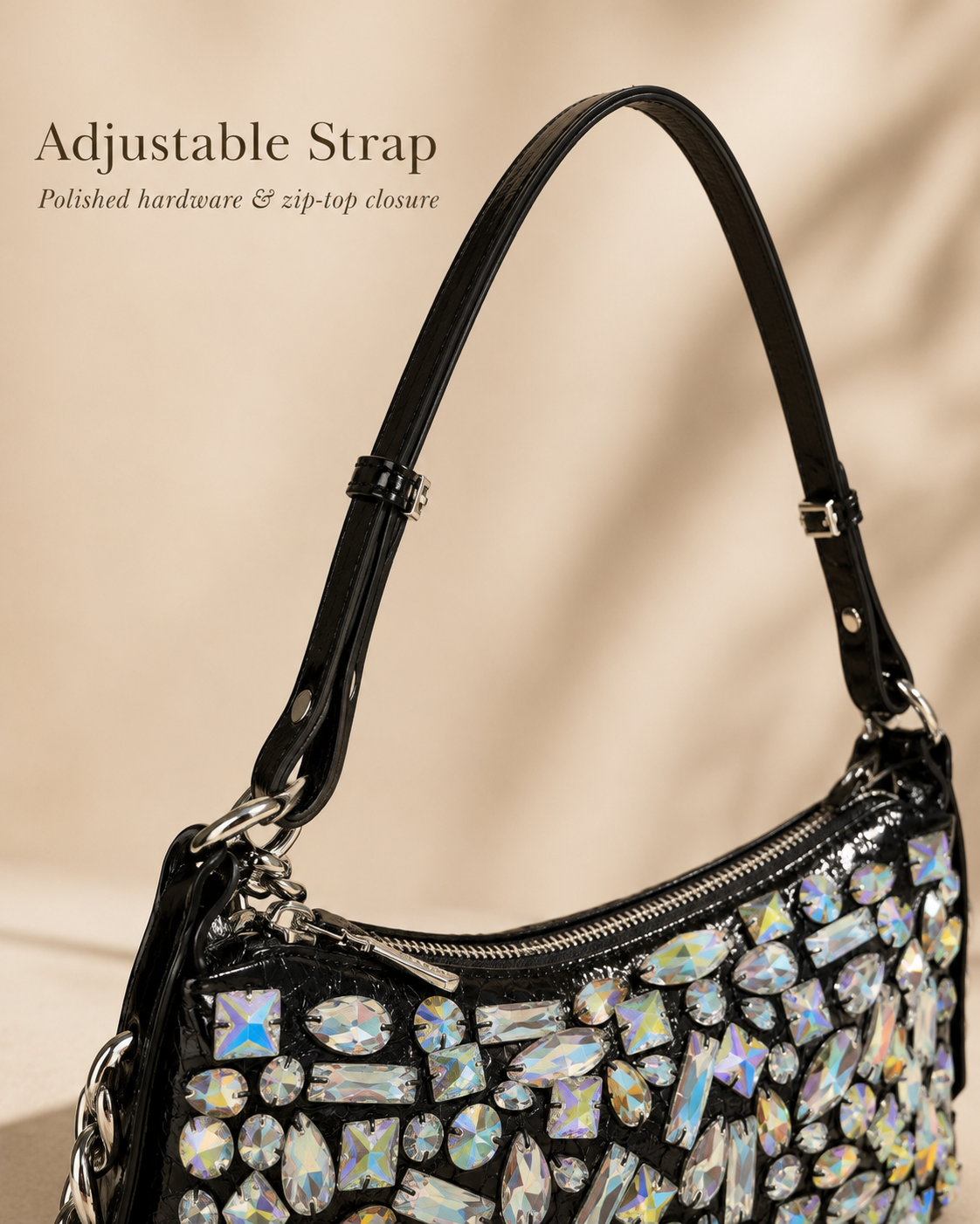Hand-Sewn Rhinestone Underarm Bag