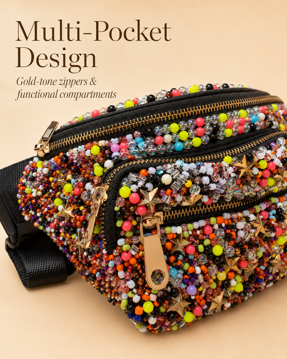 Hand-Beaded Multicolor Statement Belt Bag