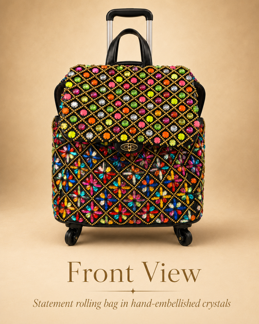 Hand-Embellished Crystal Rolling Travel Luggage