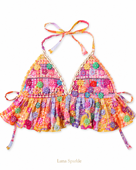 Luna Sparkle Bohe Floral Halter Top
