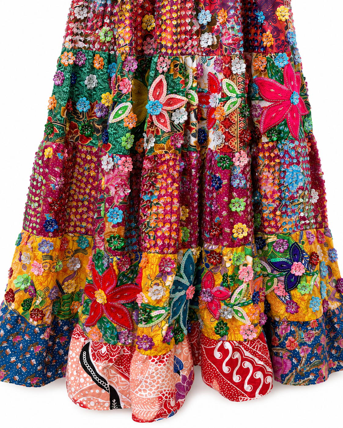 Sequin Floral V-Neck Tiered Maxi Boho Dress
