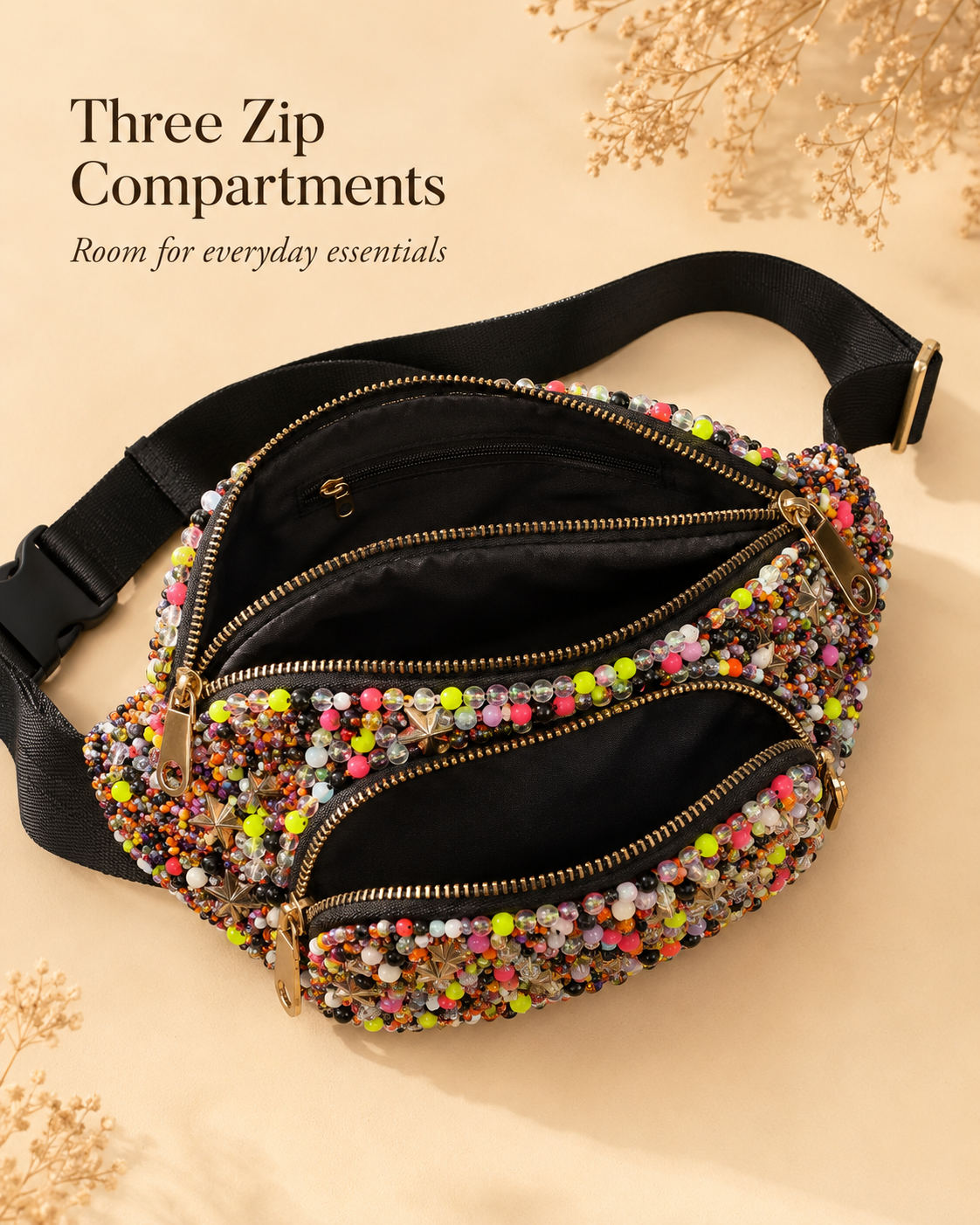 Hand-Beaded Multicolor Statement Belt Bag