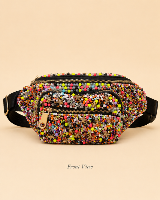 Hand-Beaded Multicolor Statement Belt Bag