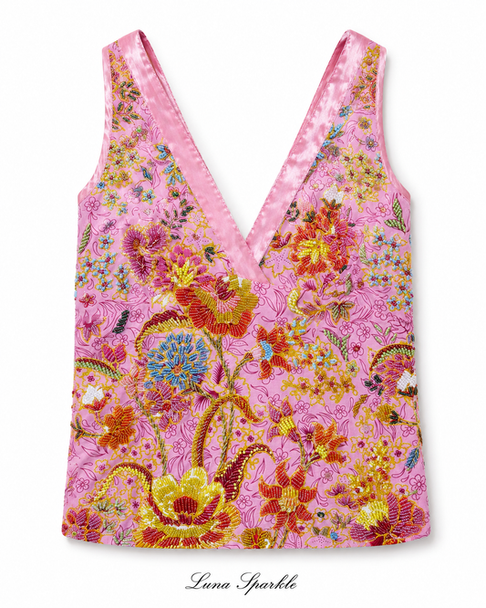 Luna Sparkle Crystal Floral Camisole Top