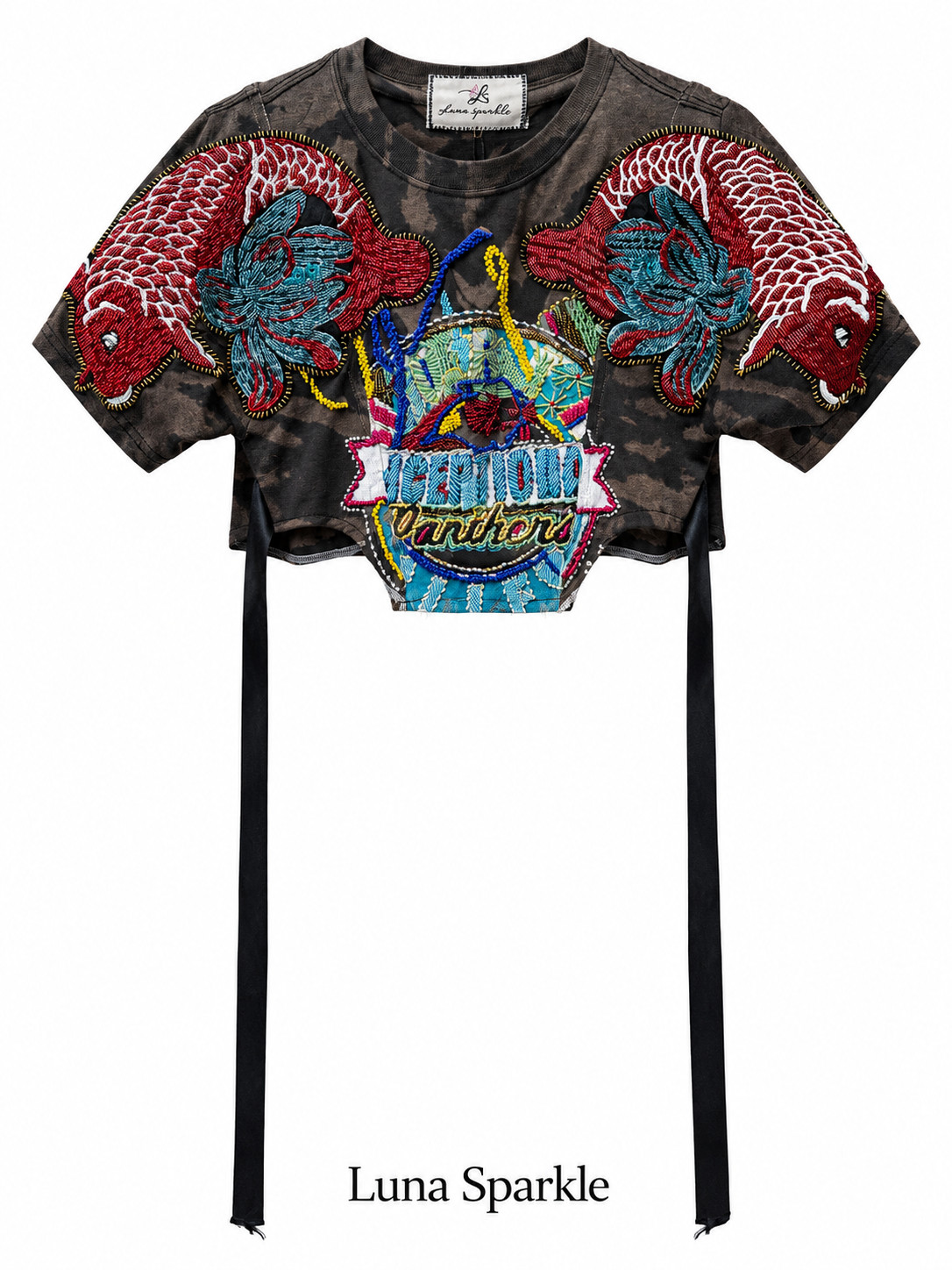 Beaded Koi Fish Graphic Cropped Tee