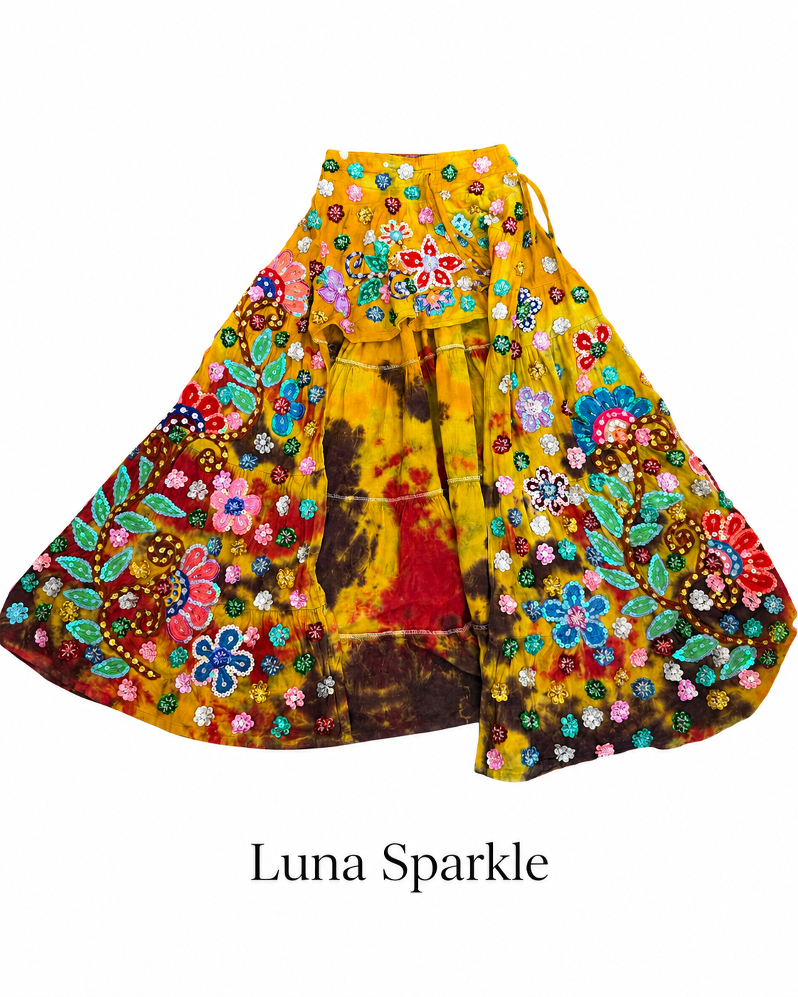 Boho Floral Sequin High-Low Maxi Skirt
