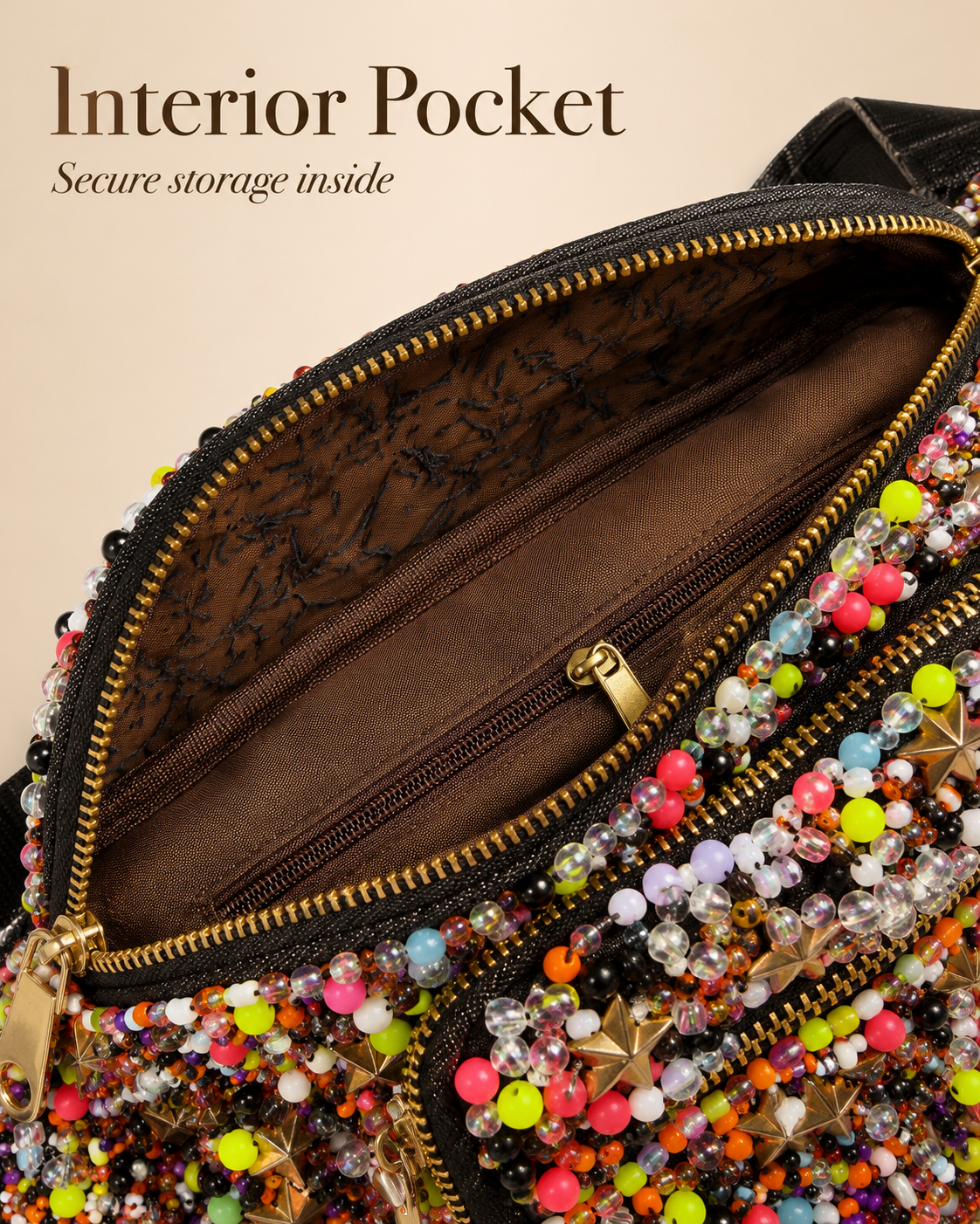Hand-Beaded Multicolor Statement Belt Bag