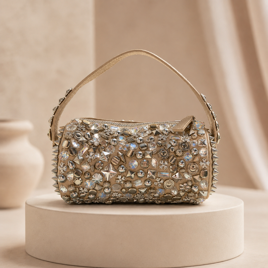 Hand-Embellished Crystal & Stud Underarm Bag