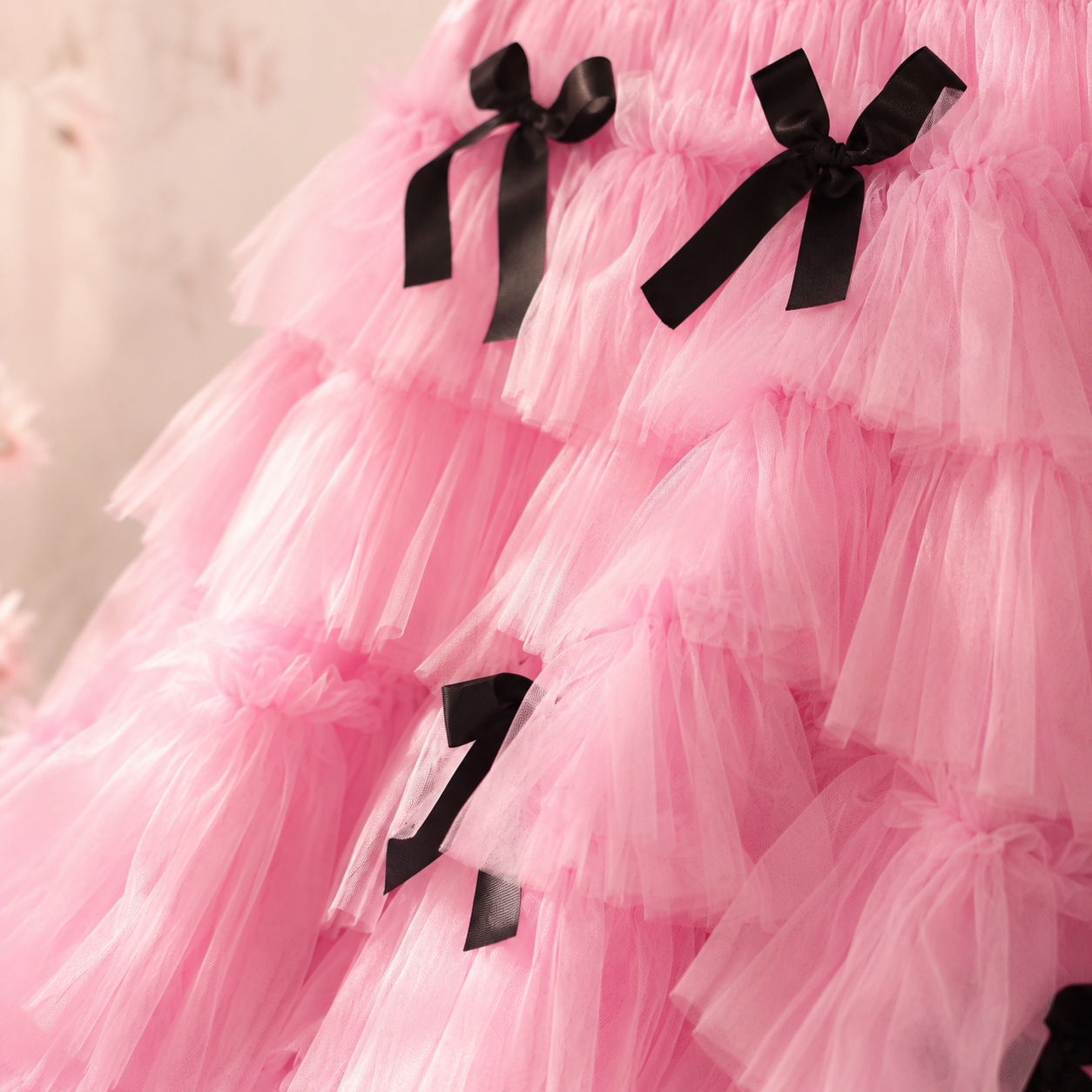 Tiered Tulle Skirt with Black Bows