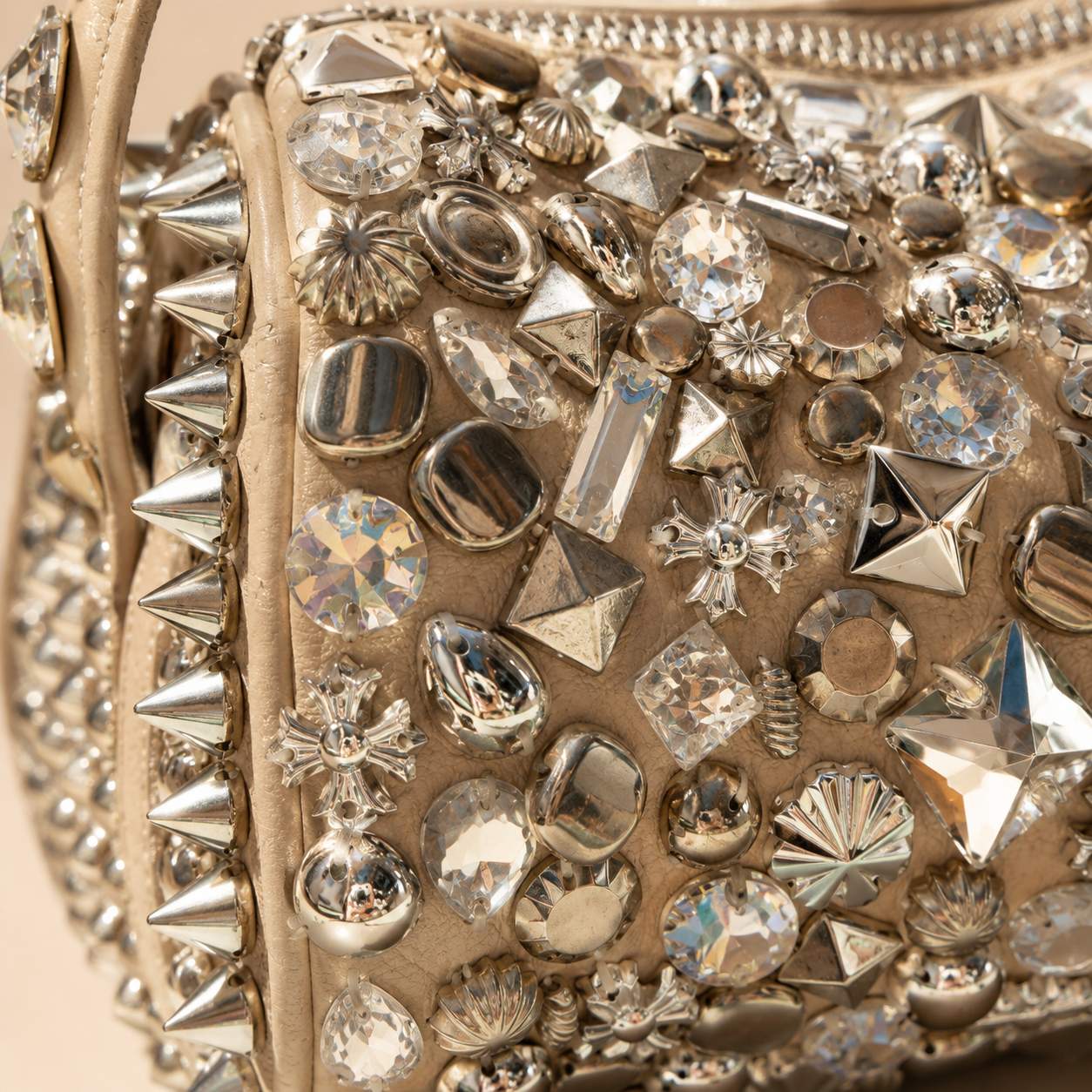 Hand-Embellished Crystal & Stud Underarm Bag