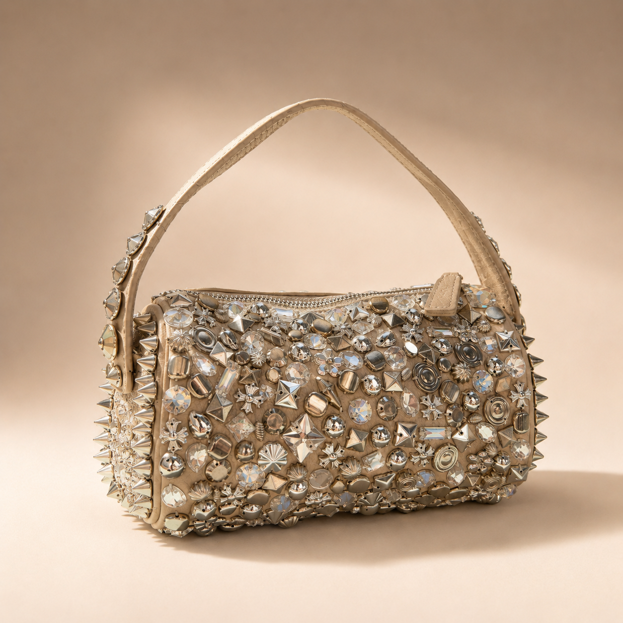 Hand-Embellished Crystal & Stud Underarm Bag
