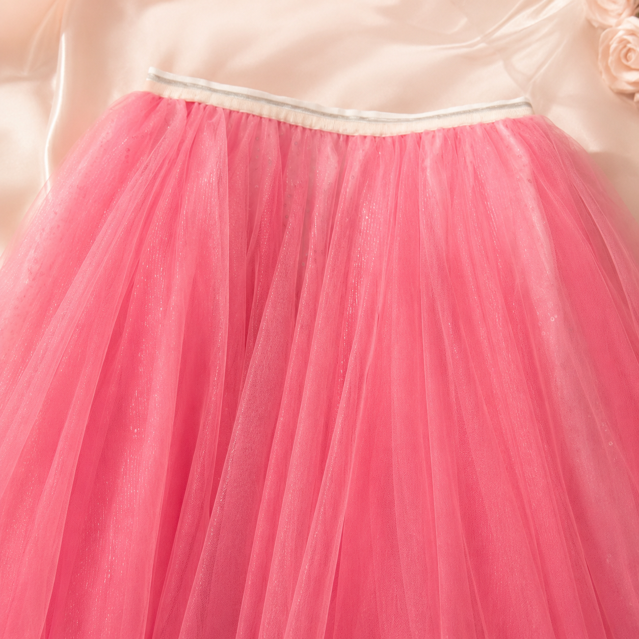 Hot Pink Layered Tulle Midi Skirt