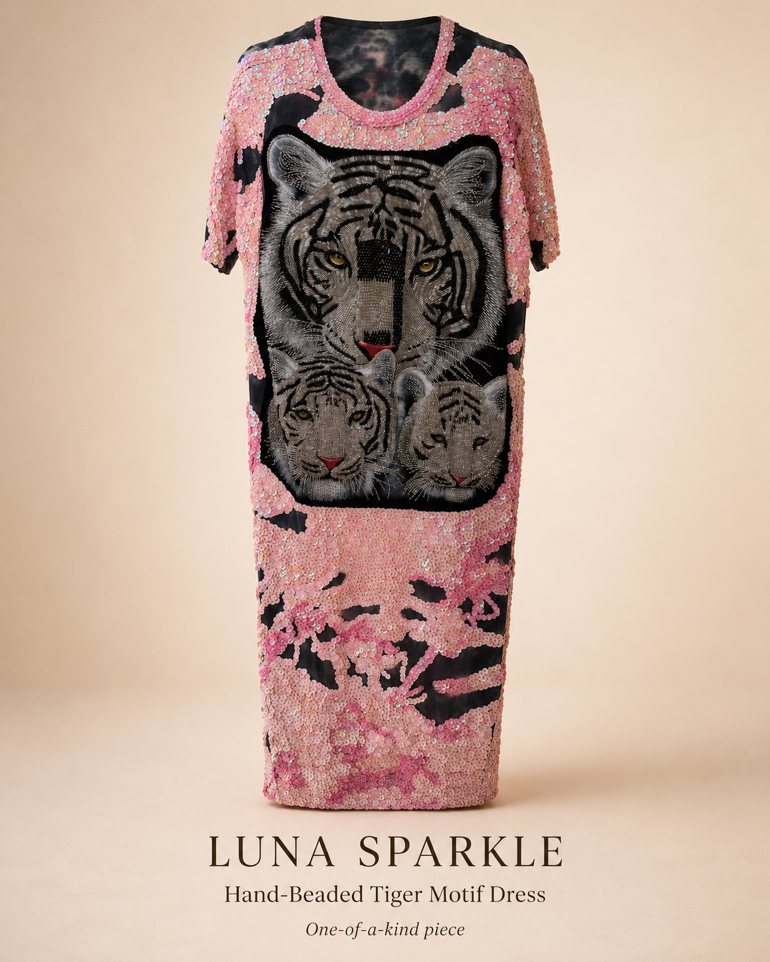 Pink Sequin Tiger Graphic Maxi Dress