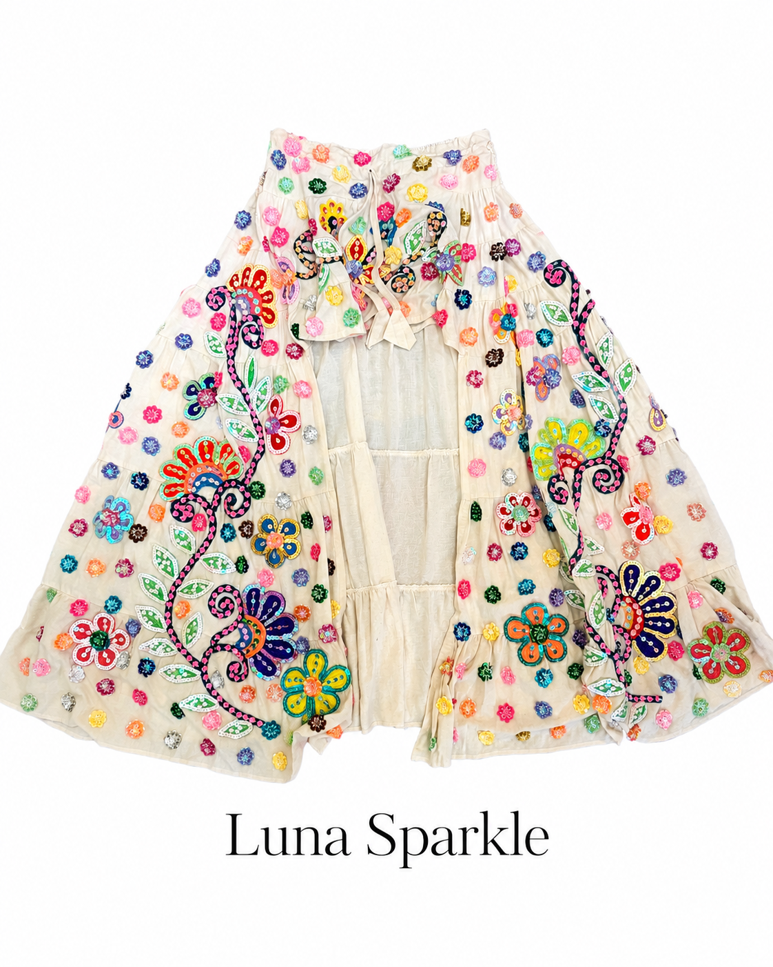 Boho Floral Sequin High-Low Maxi Skirt