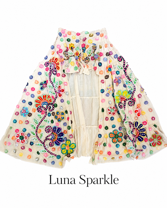 Boho Floral Sequin High-Low Maxi Skirt
